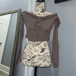 Windsor Mauve Off-Shoulder Long Sleeve Crop Top L